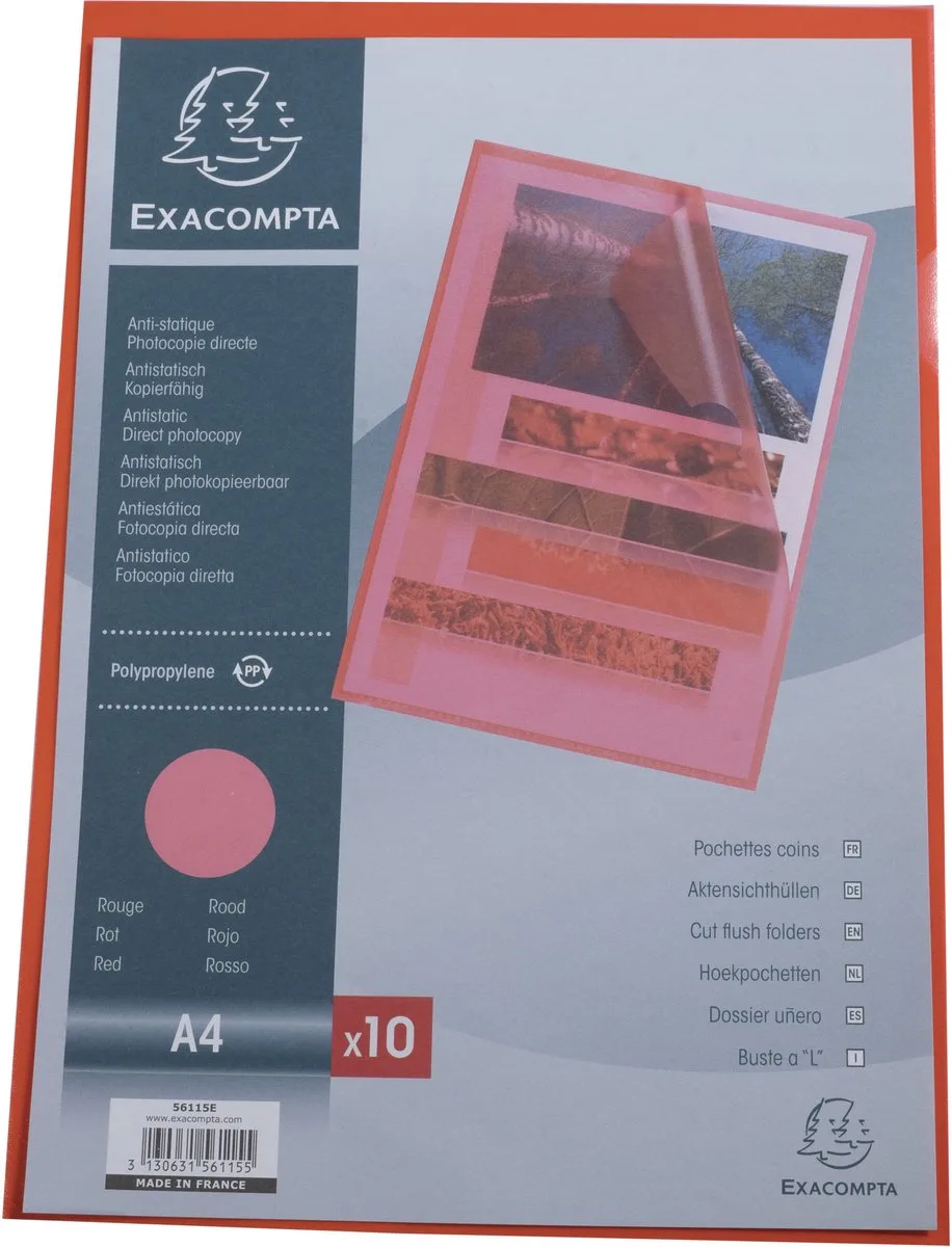 Exacompta 10x Pak van 10 L mappen- gekorrelde PP 12/100ste - A4 - 56115E by Exacompta in Red – product photo