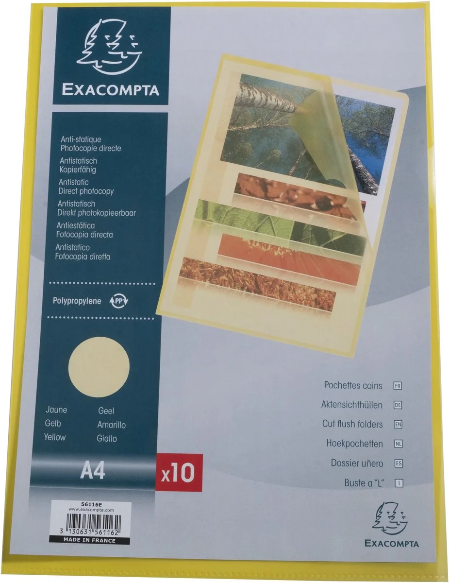 Exacompta 10x Pak van 10 L mappen- gekorrelde PP 12/100ste - A4 - 56116E by Exacompta in Yellow – product photo