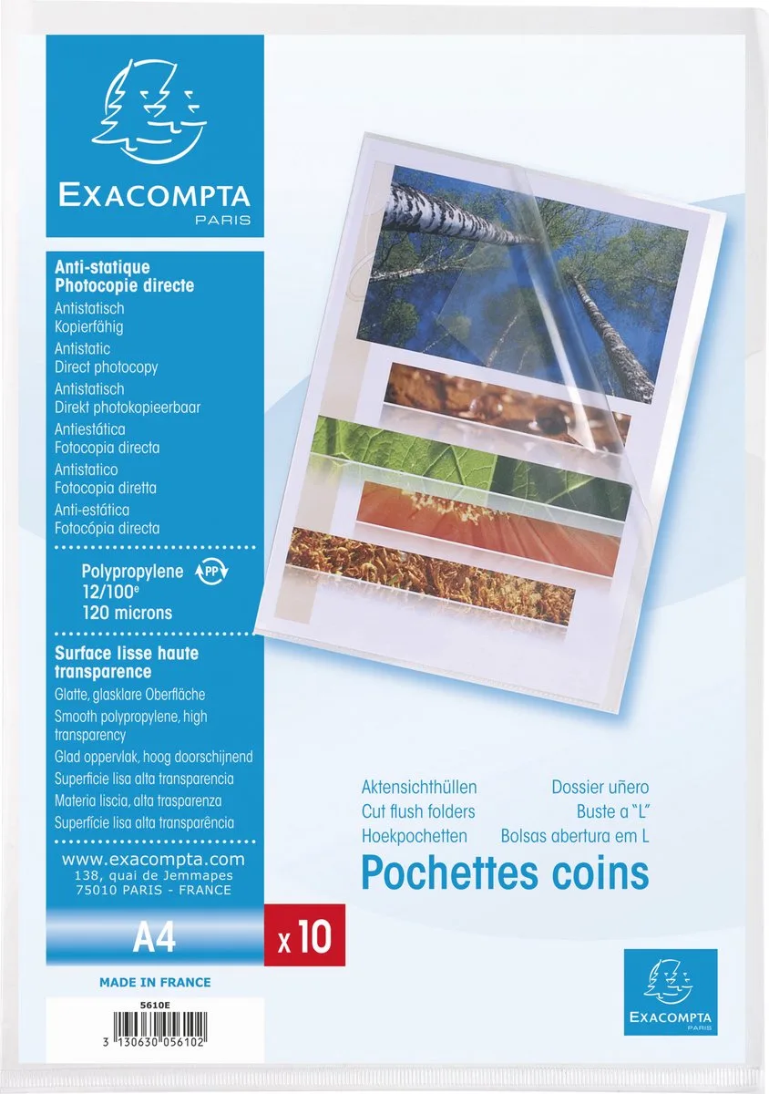 Exacompta 10x Pak van 10 L mappen- gladde PP 12/100ste - A4 - 5610E von Exacompta in Transparent – Produktfoto