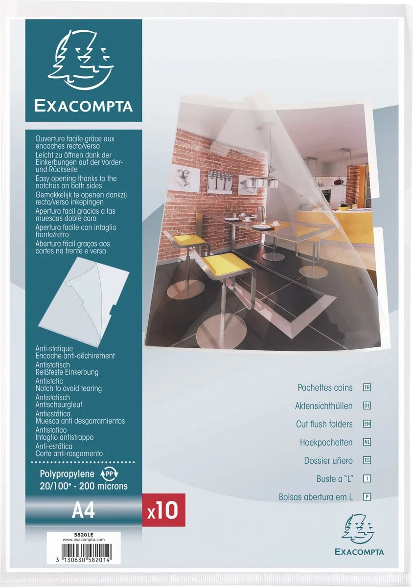 Exacompta 10x Pak van 10 L mappen met - gladde PP 20/100ste - A4 - 58201E by Exacompta in Transparent – product photo