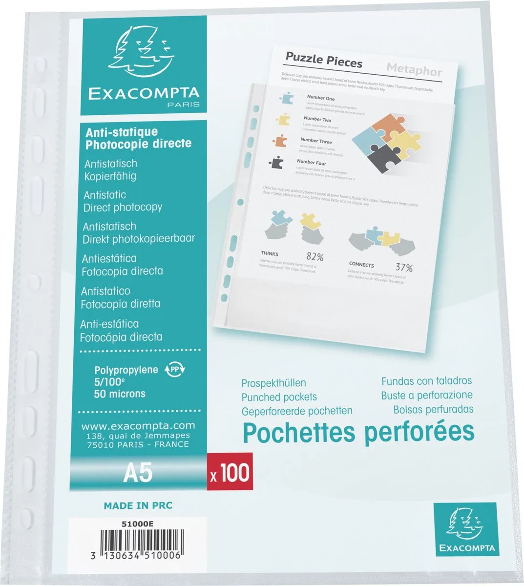 Exacompta 10x Pak van 100 geperforeerde showtassen - gestructureerde PP 5/100e - A5 - 51000E by Exacompta in Transparent – product photo