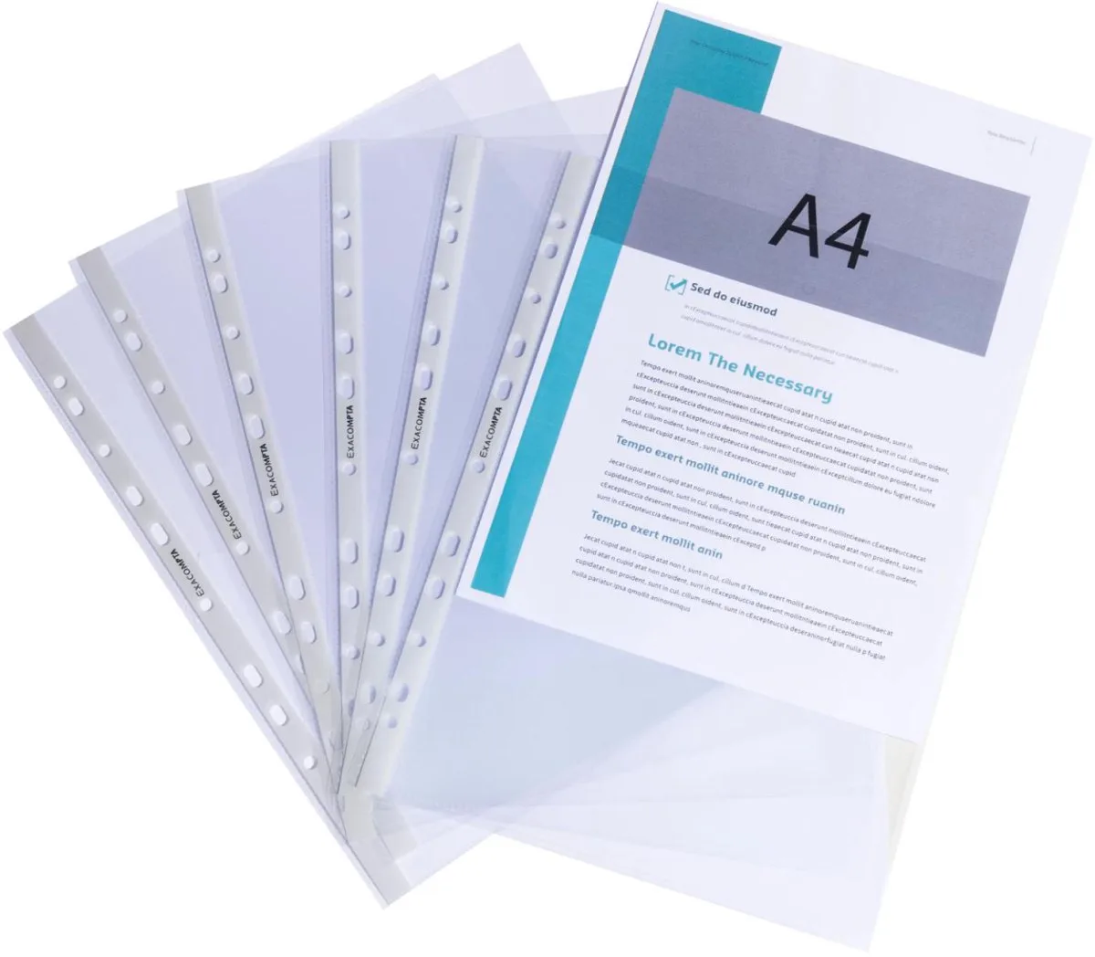 Exacompta 10x Pak van 100 geperforeerde showtassen - gladde PP 12/100ste - superieure kwaliteit - universele perforatie 11 gaten - A4 - 5901E by Exacompta in Transparent – product photo