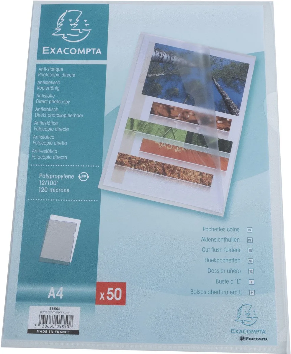 Exacompta 10x Pak van 50 L mappen- gekorrelde PP 12/100ste - A4 - 5850E by Exacompta in Transparent – product photo