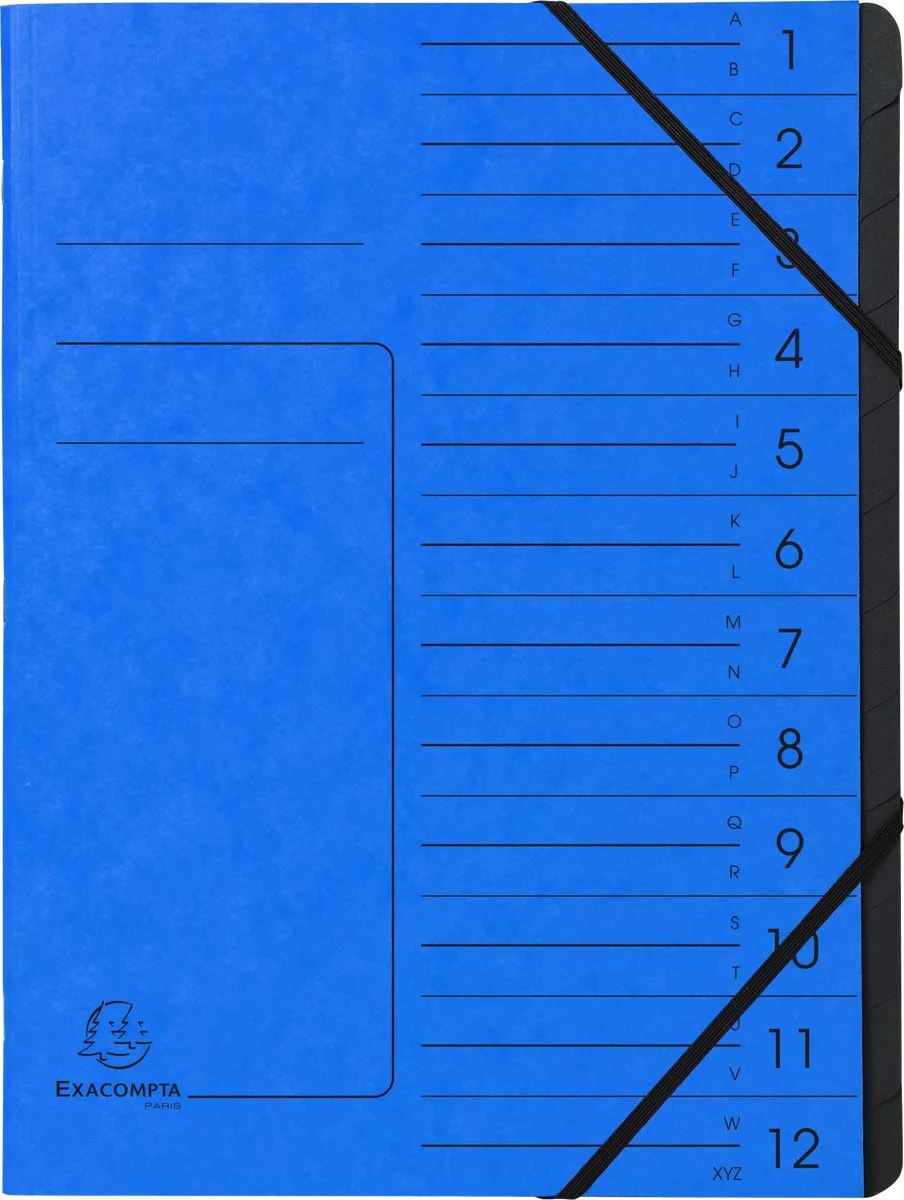 Exacompta 10x Sorteermap met vaste rug - elastosluiting - zwarte binnenafwerking - 12 vakken - A4 - 541202E by Exacompta in Blue – product photo