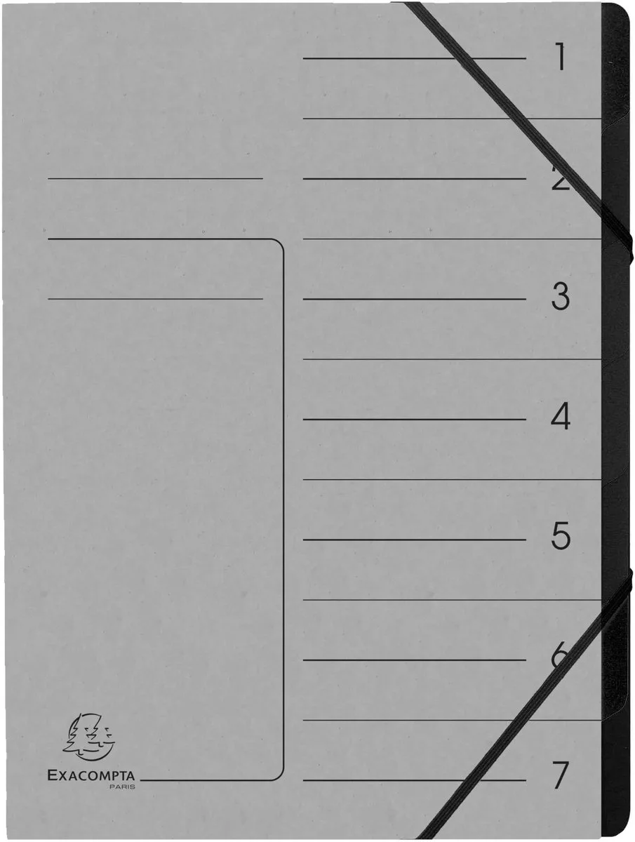 Exacompta 10x Sorteermap met vaste rug - elastosluiting - zwarte binnenafwerking - 7 vakken - A4 - 540711E by Exacompta in Grey – product photo