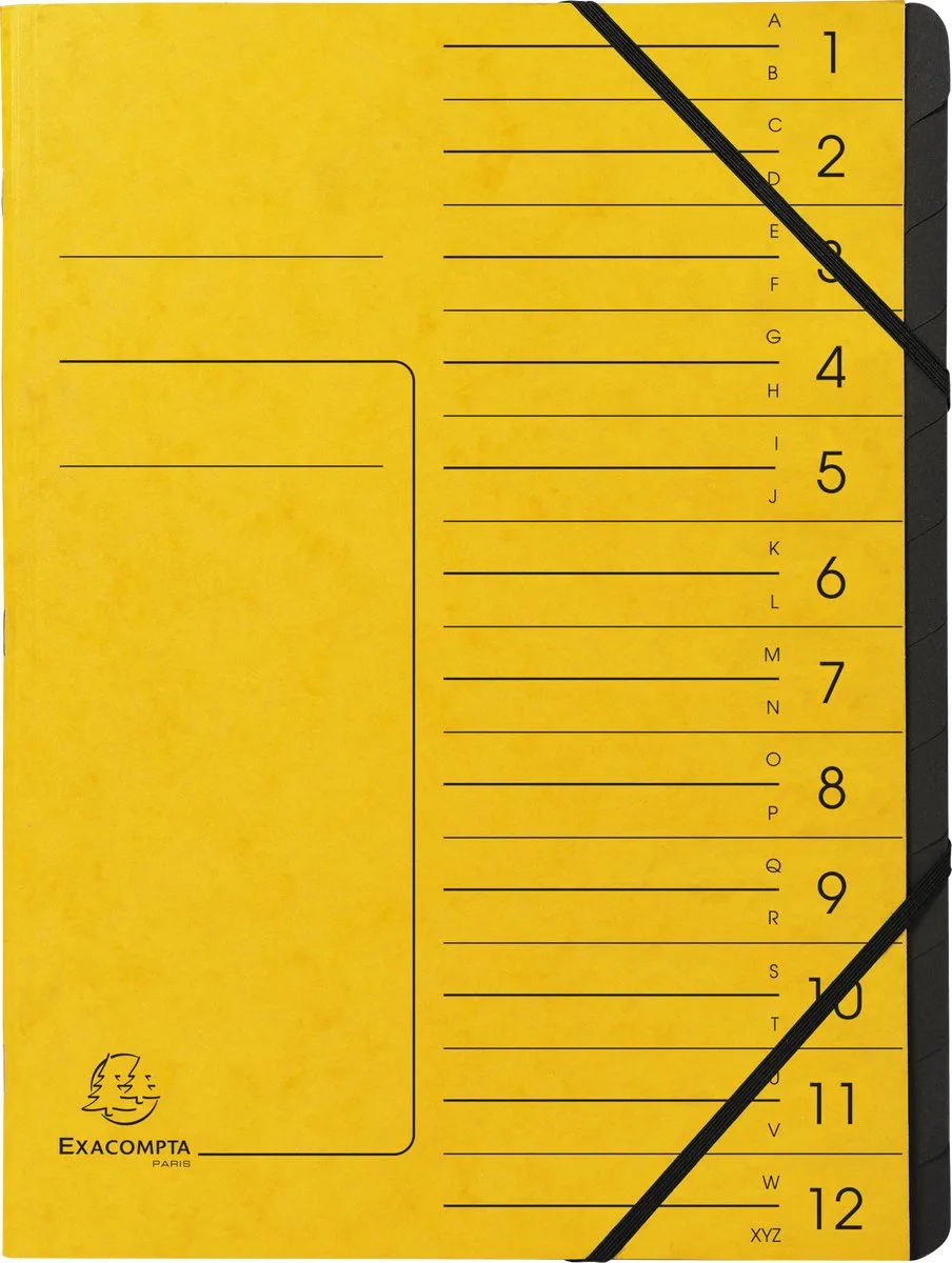 Exacompta 10x Sorteermap met vaste rug - elastosluiting - zwarte binnenafwerking - 12 vakken - A4 - 541209E by Exacompta in Yellow – product photo
