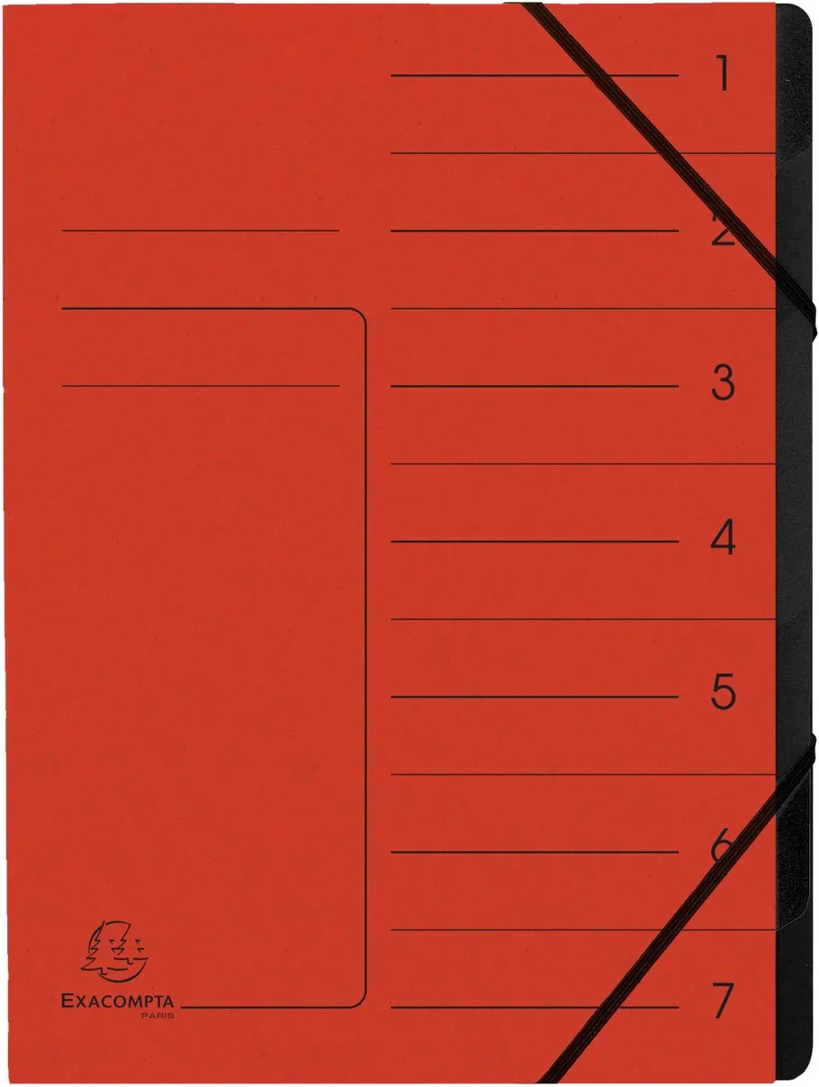 Exacompta 10x Sorteermap met vaste rug - elastosluiting - zwarte binnenafwerking - 7 vakken - A4 - 540705E by Exacompta in Red – product photo
