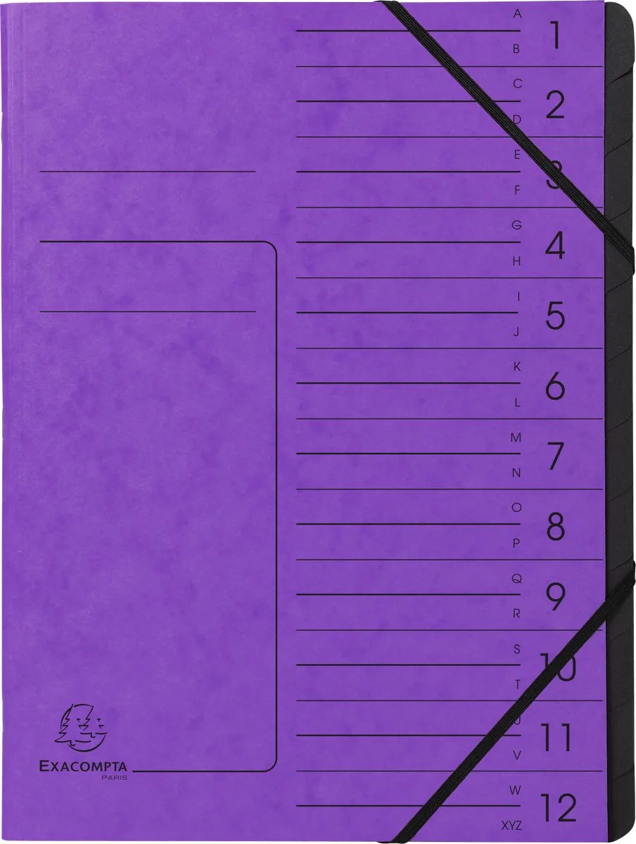 Exacompta 10x Sorteermap met vaste rug - elastosluiting - zwarte binnenafwerking - 12 vakken - A4 - 541208E by Exacompta in Purper – product photo