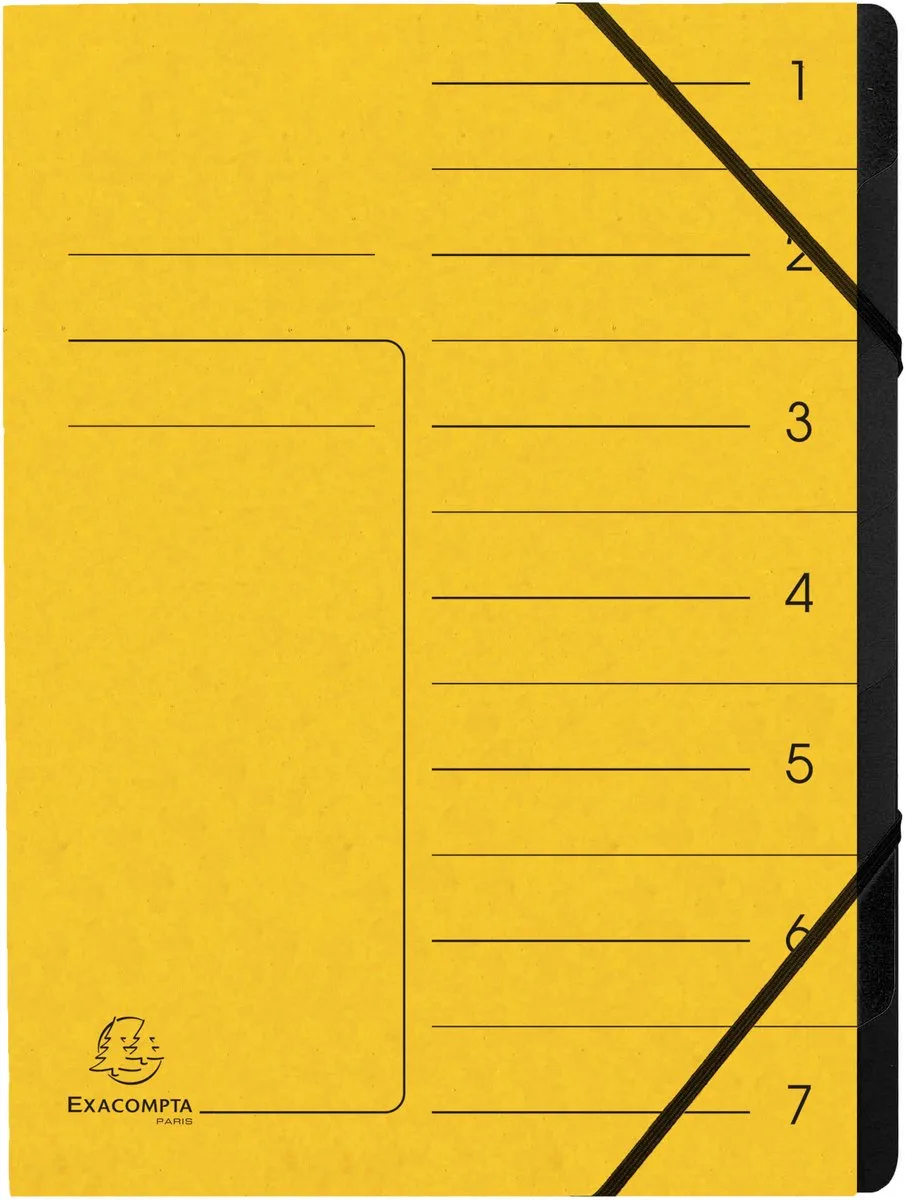 Exacompta 10x Sorteermap met vaste rug - elastosluiting - zwarte binnenafwerking - 7 vakken - A4 - 540709E by Exacompta in Yellow – product photo