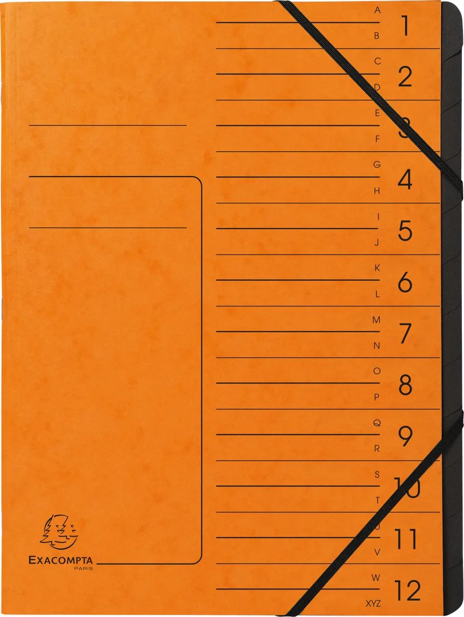 Exacompta 10x Sorteermap met vaste rug - elastosluiting - zwarte binnenafwerking - 12 vakken - A4 - 541204E by Exacompta in Orange – product photo
