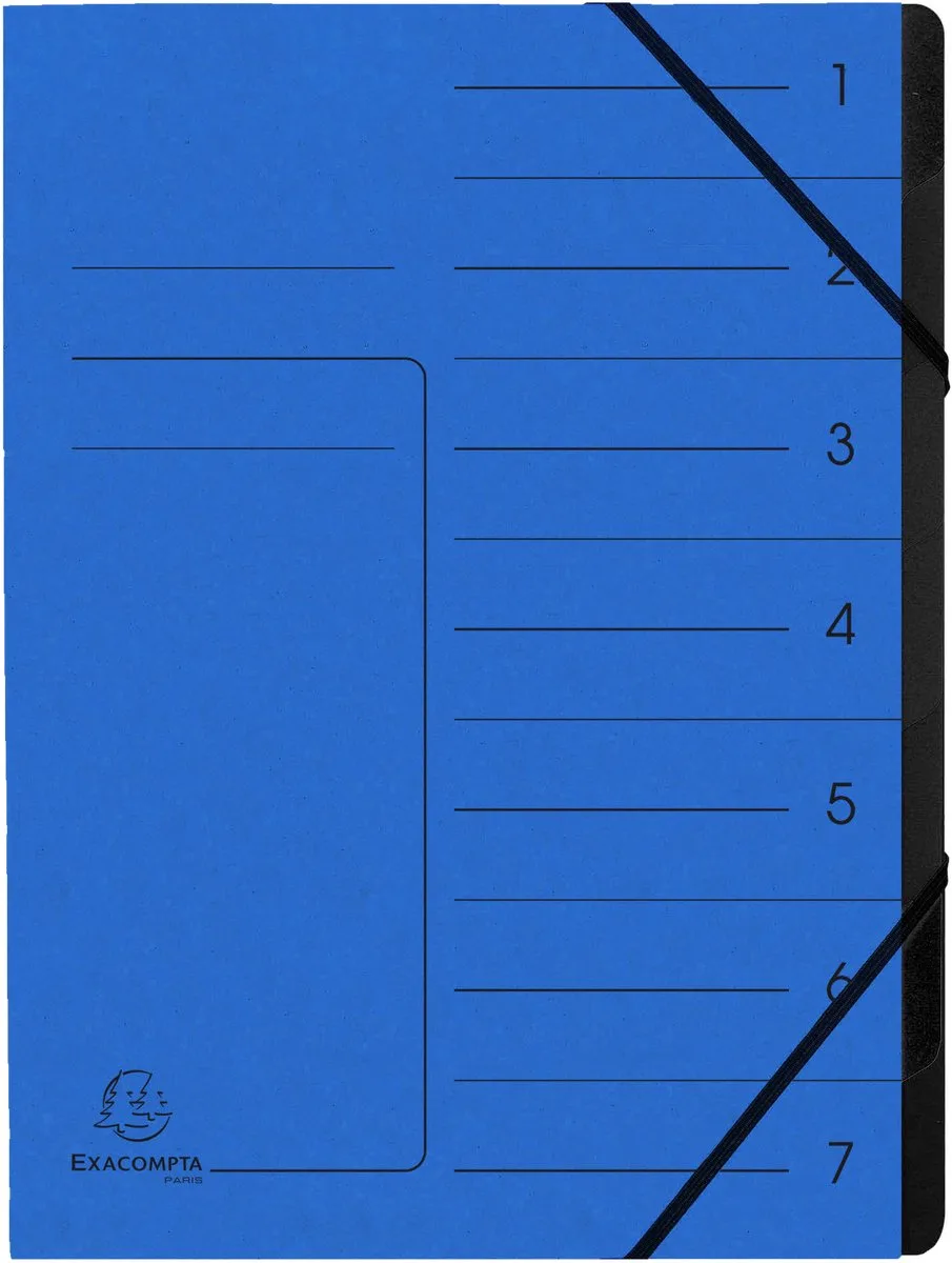 Exacompta 10x Sorteermap met vaste rug - elastosluiting - zwarte binnenafwerking - 7 vakken - A4 - 540702E by Exacompta in Blue – product photo
