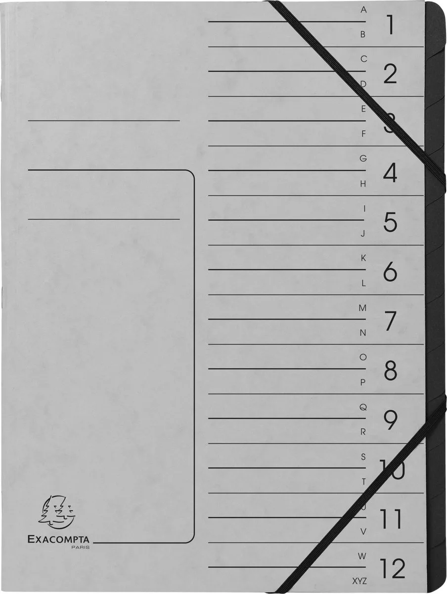 Exacompta 10x Sorteermap met vaste rug - elastosluiting - zwarte binnenafwerking - 12 vakken - A4 - 541211E by Exacompta in Grey – product photo