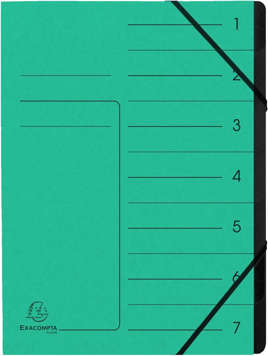 Exacompta 10x Sorteermap met vaste rug - elastosluiting - zwarte binnenafwerking - 7 vakken - A4 - 540703E by Exacompta in Green – product photo