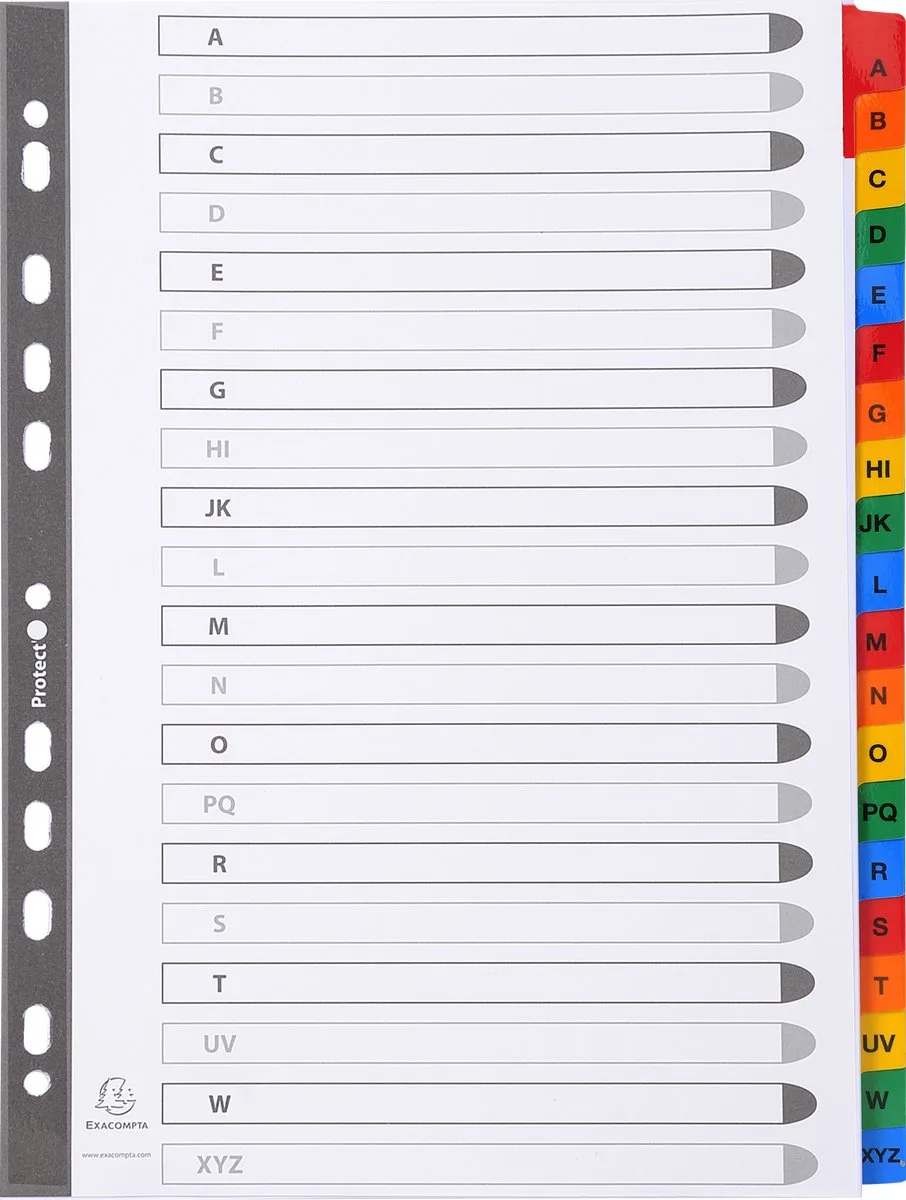 Exacompta 10x Tabbladen karton 160g - versterkte gekleurde tabs + inbdexblad - 20 tabs - A tot Z - A4 - 1111E by Exacompta in White – product photo