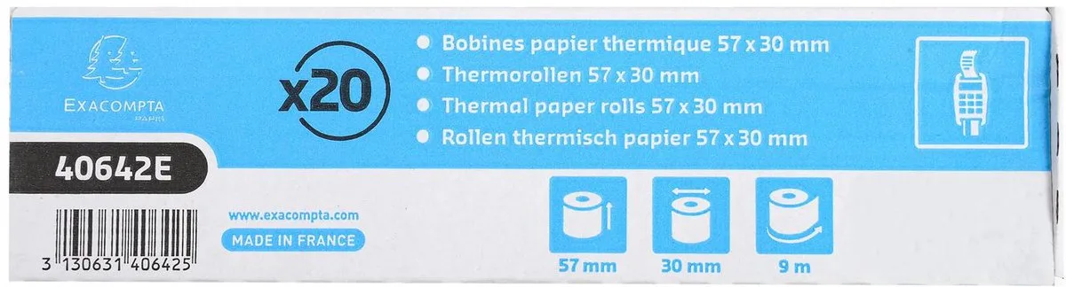 Exacompta 120x Rol 1vouw thermisch papier 55g 57x30mm zonder BPA (per20). - 40642E de Exacompta en Blanc – photo produit