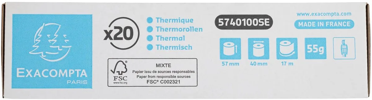 Exacompta 120x Rol 1vouw thermisch papier 55g 57x40mm zonder BPA ( per 5) - 5740100SE van Exacompta in Wit – productfoto