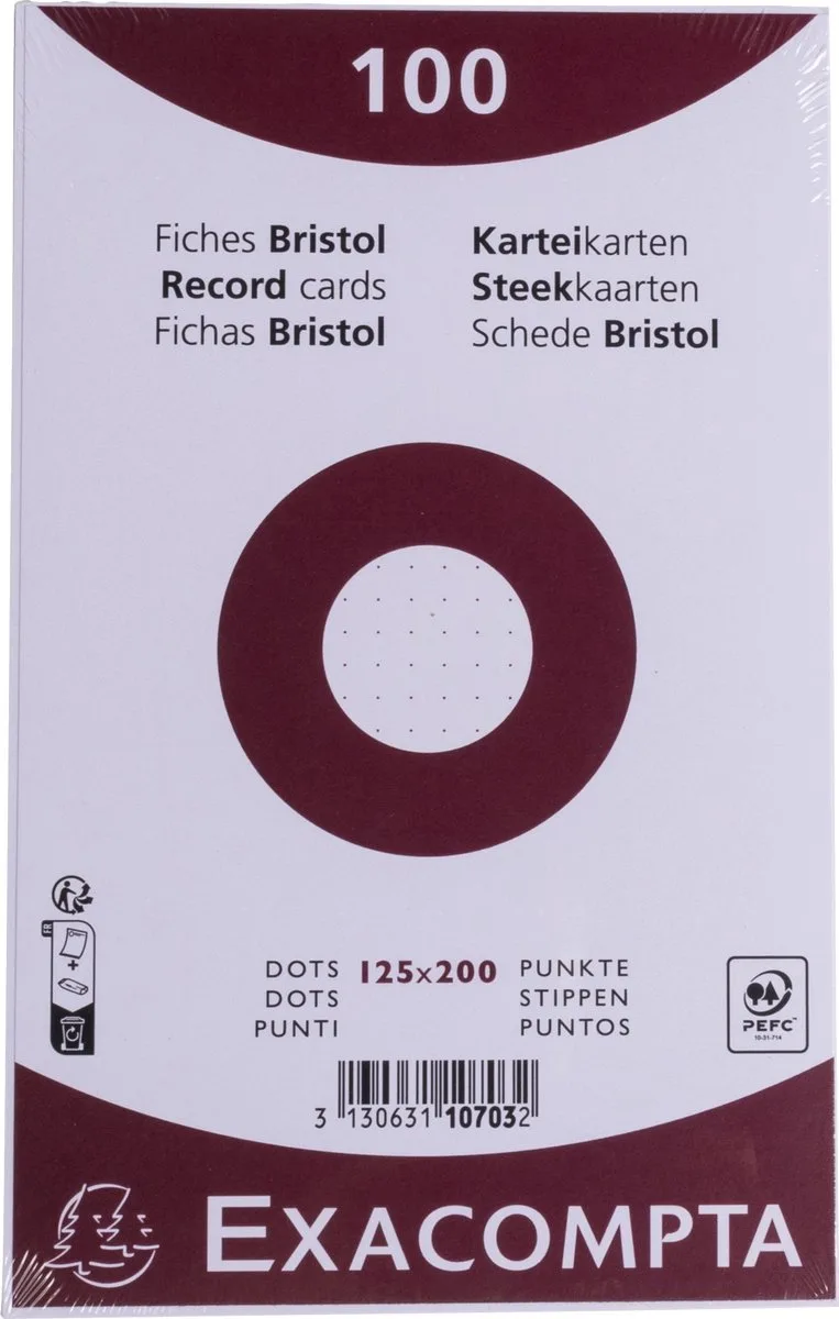 Exacompta 12x Pak 100 steekkaarten onder film - bristol karton dots niet geperforeerd - 125x200mm - 10703E von Exacompta in Weiß – Produktfoto