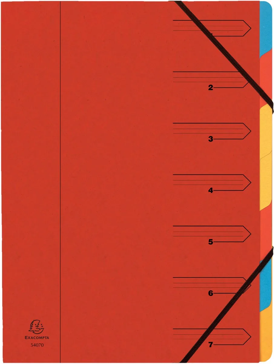 Exacompta 12x Sorteermap met vaste rug en elastosluiting - 7 indelingen - 54075E de Exacompta en Rouge – photo produit