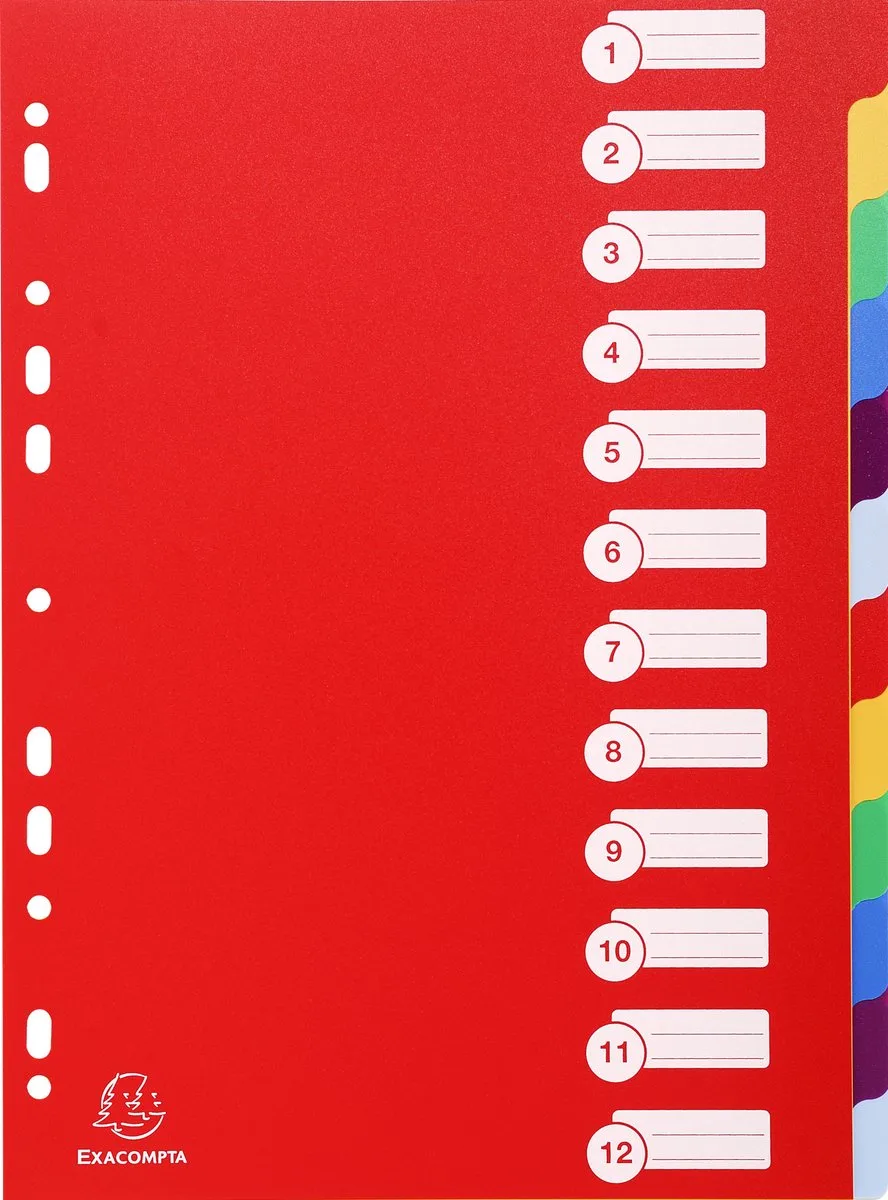 Exacompta 15x Tabbladen in stevige Ondoorzichtige PP - 12 tabs - A4 - 4912E de Exacompta en Geassorteerd – photo produit