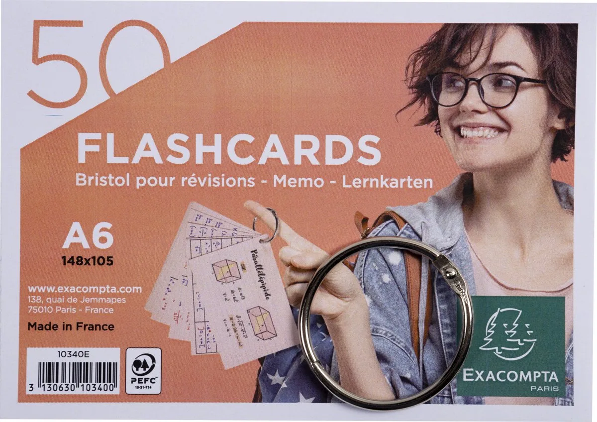 Exacompta 19x Pak 50 Flashcards - formaat A6 - gelijnd en geperforeerd - met gebroken ring - 10340E van Exacompta in Geassorteerd – productfoto