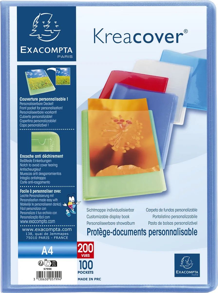 Exacompta 20x Kreacover Chromaline Personaliseerbare showalbums PP met vaste rug - halfharde omslag - 20 tassen - 40 zichten - A4 - 5729E van Exacompta in Blauw – productfoto
