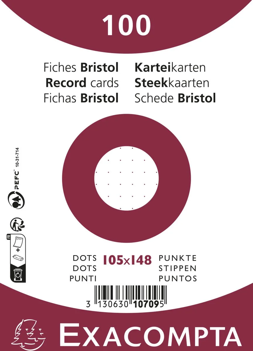 Exacompta 20x Pak 100 steekkaarten onder film - bristol karton dots niet geperforeerd - 105x148mm - 10709E by Exacompta in White – product photo