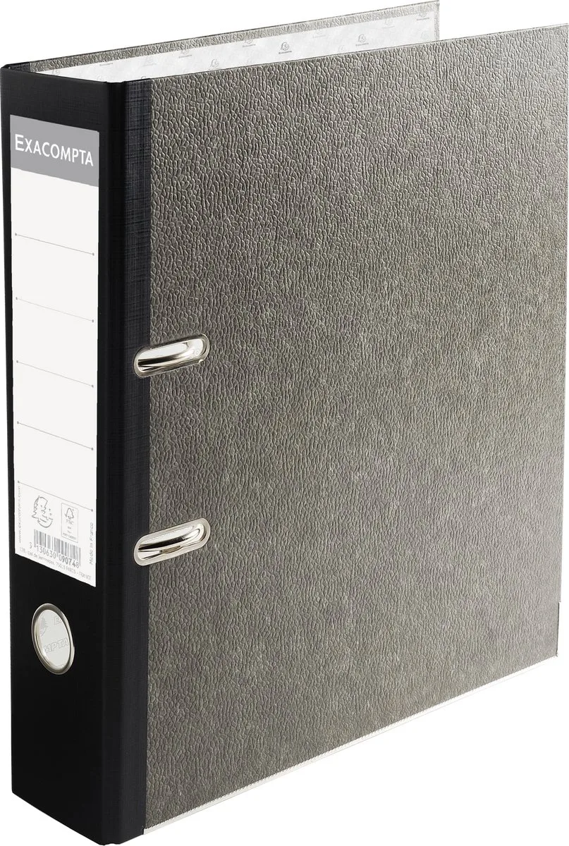 Exacompta 20x Prem'Touch® Ordner met hefboom - rug 80mm - A4 - 9074B van Exacompta in Grijs-Zwarte rug – productfoto