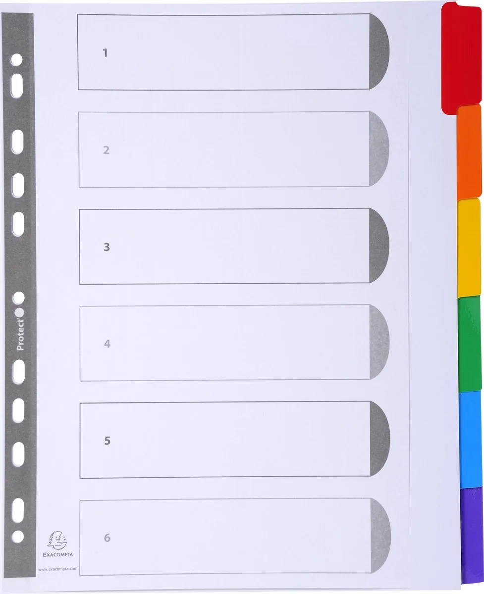 Exacompta 20x Tabbladen karton 160g - geplastificeerde gekleurde tabs + index - 6 tabs - A4 maxi - 4306E by Exacompta in White – product photo