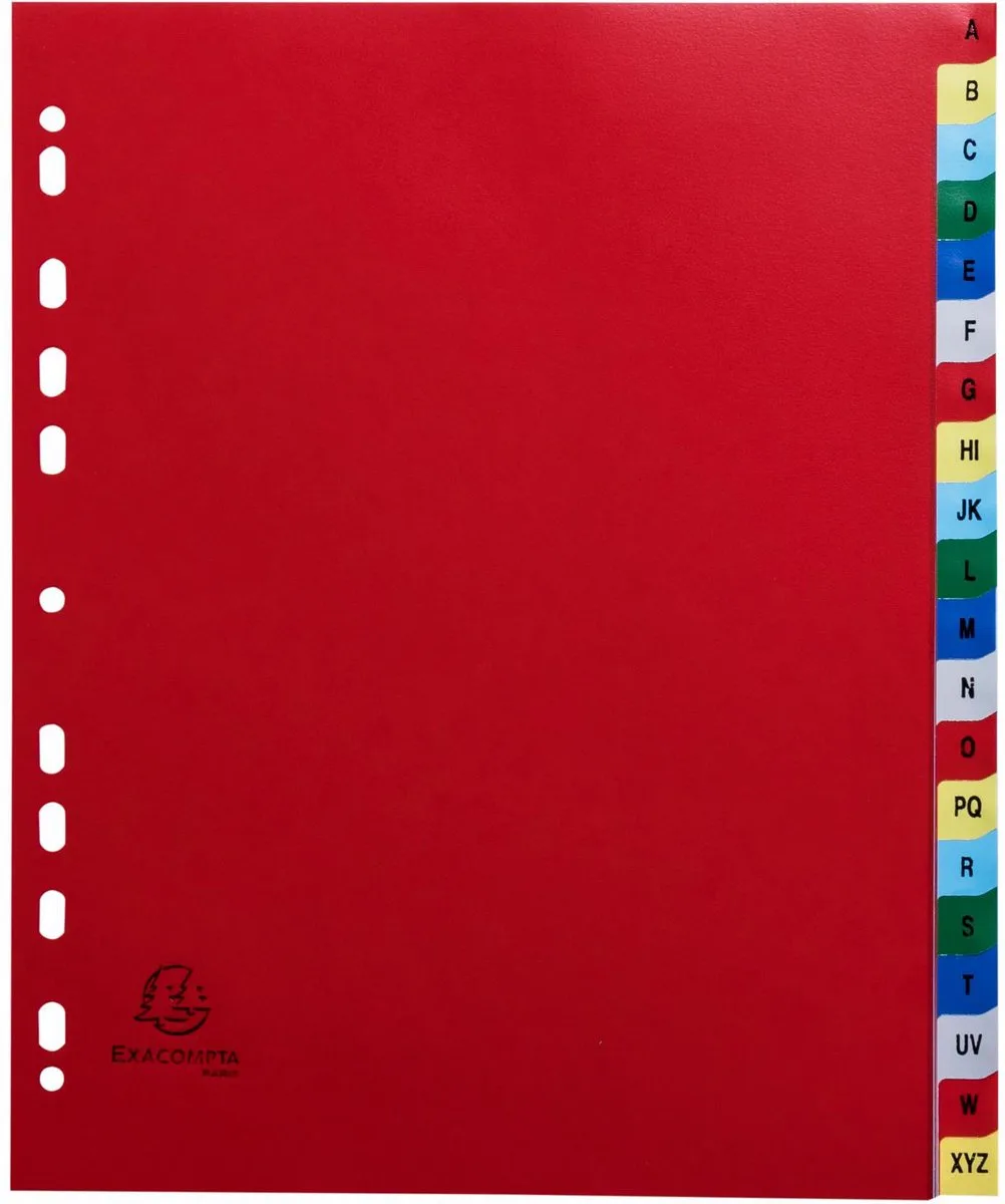 Exacompta 20x Tabbladen met bedrukte tabs in gekleurde PP - 20 tabs - A tot Z - A4 maxi - 90E by Exacompta in Geassorteerde felle kleuren – product photo