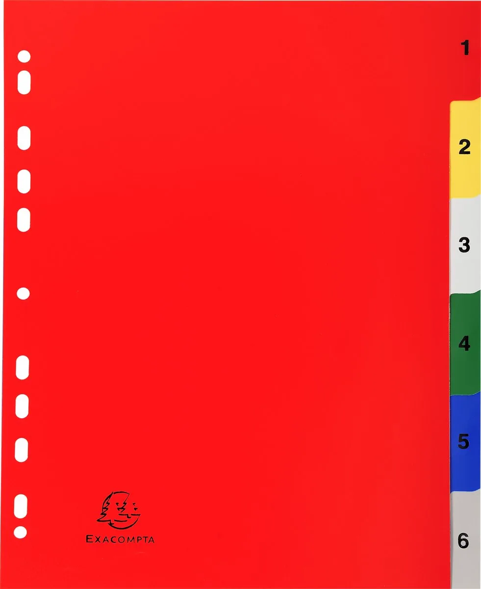 Exacompta 20x Tabbladen met bedrukte tabs in gekleurde PP - 6 tabs - 1 tot 6 - A4 maxi - 2506E by Exacompta in Geassorteerde felle kleuren – product photo