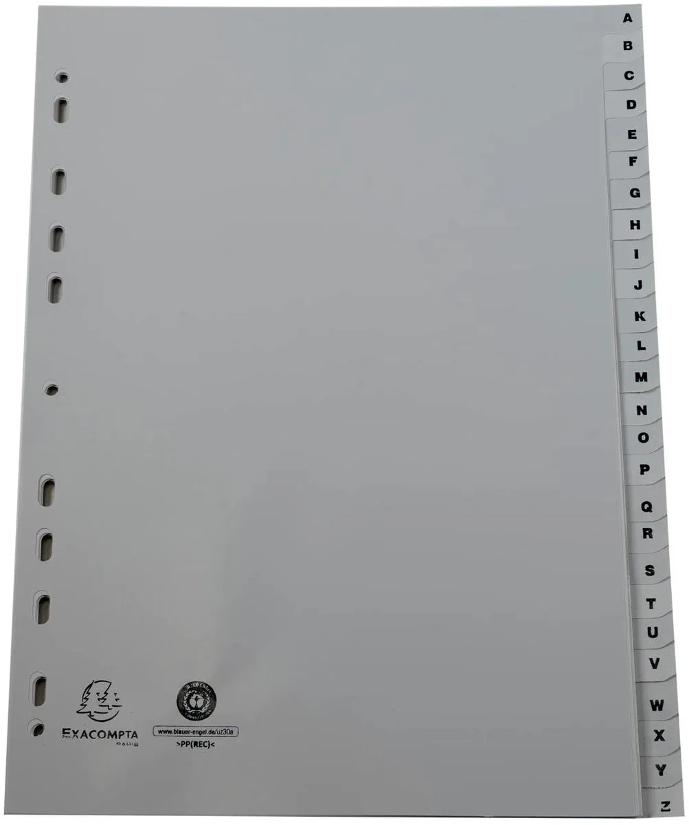 Exacompta 20x Tabbladen met bedrukte tabs in gerecycled PP - 26 tabs - A tot Z - A4 - 1726E by Exacompta in Grey – product photo