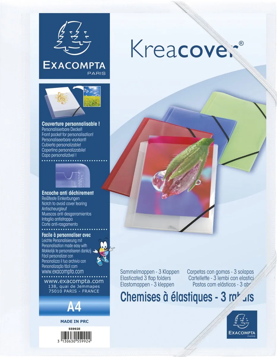 Exacompta 25x Elastomap 3 kleppen polypropyleen Ondoorschijnend Krea Cover - A4 - 55992E de Exacompta en Blanc – photo produit