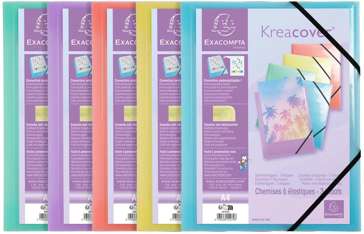 Exacompta 25x Elastomap met 3 kleppen in polypropyleen Kreacover Pastel - A4 - 55279E de Exacompta en Geassorteerd – photo produit