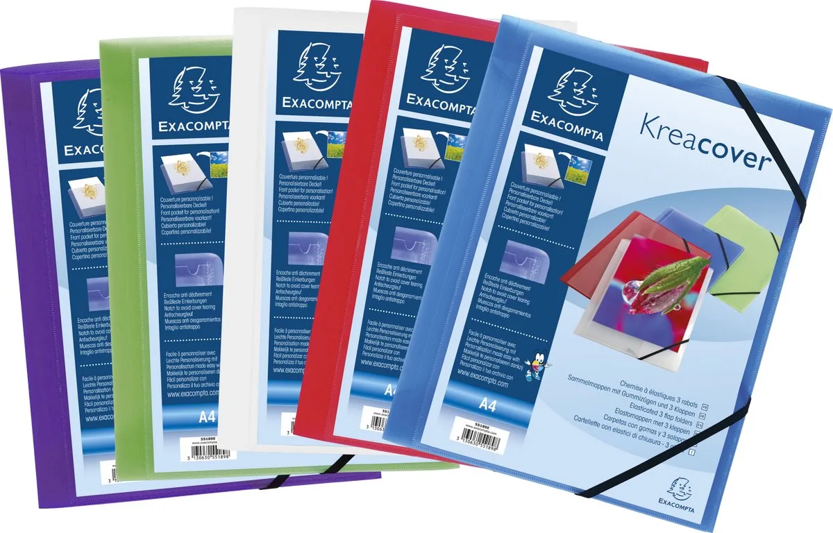 Exacompta 25x Kreacover® elastomap met 3 kleppen - ondoorschijnende PP 5/10de- A4 - 55189E de Exacompta en Geassorteerd – photo produit