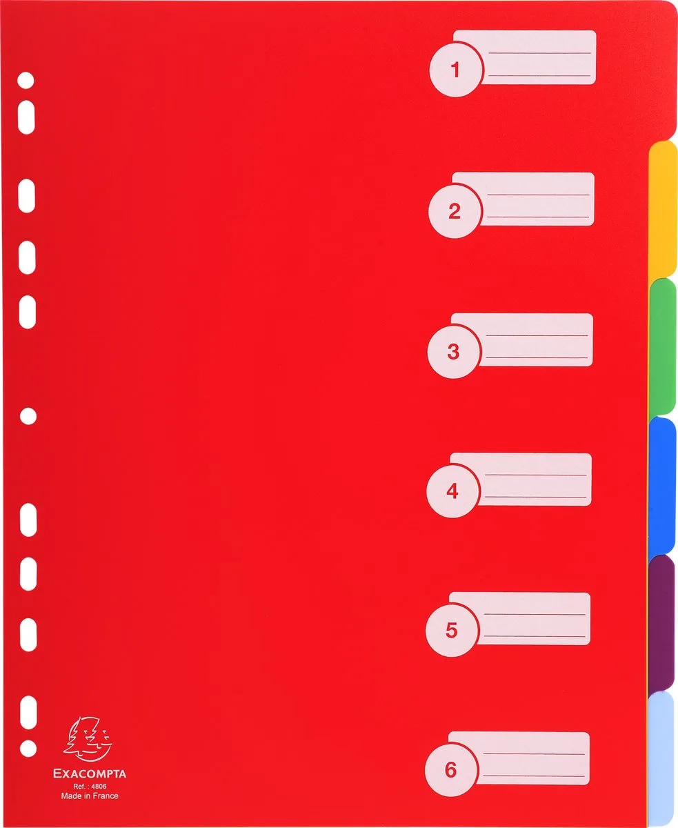 Exacompta 25x Tabbladen in stevige Ondoorzichtige PP - 6 tabs - A4 maxi - 4806E de Exacompta en Geassorteerd – photo produit