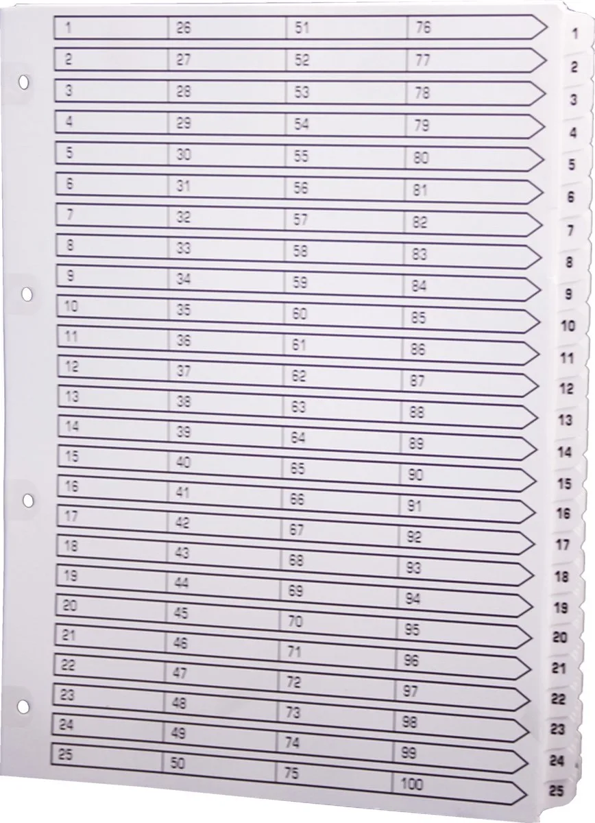 Exacompta 2x Bedrukte tabbladen met geplastificeerde tabs - 1 tot 100 - Mylar Wit - Wit - MWD1-100Z van Exacompta in Wit – productfoto