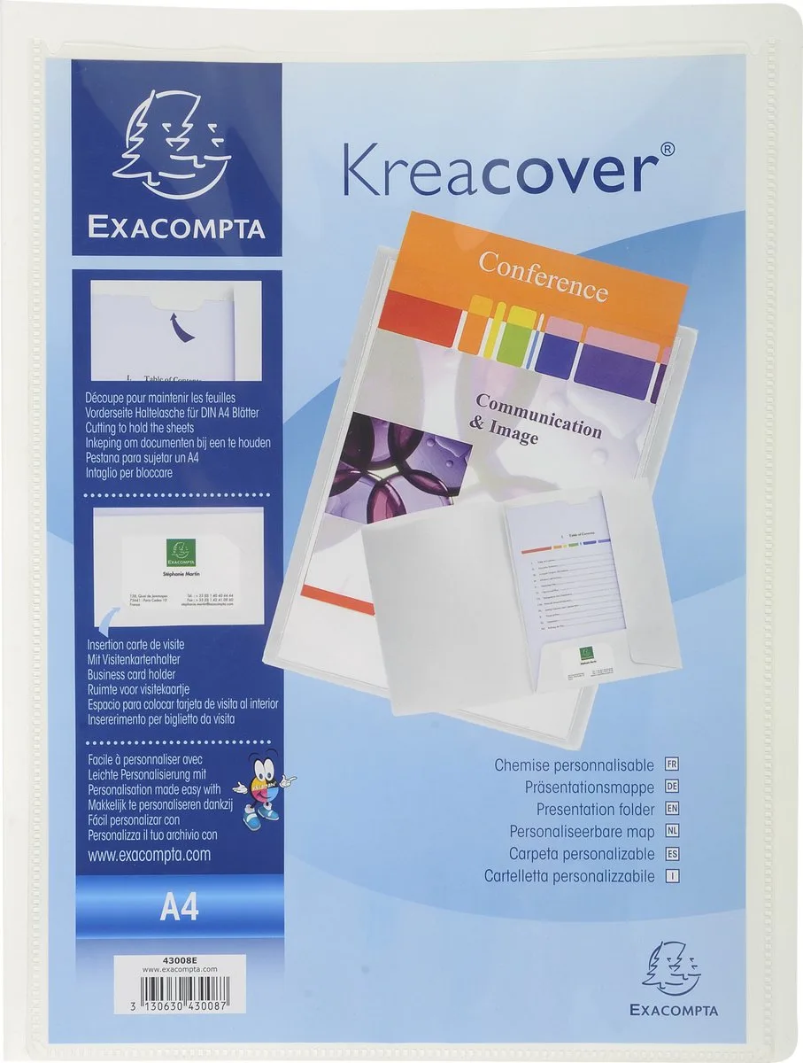 Exacompta 30x Kreacover®Personaliseerbare Presentatiemap - soepele PP - A4 - 43008E fra Exacompta i Hvid – produktbillede