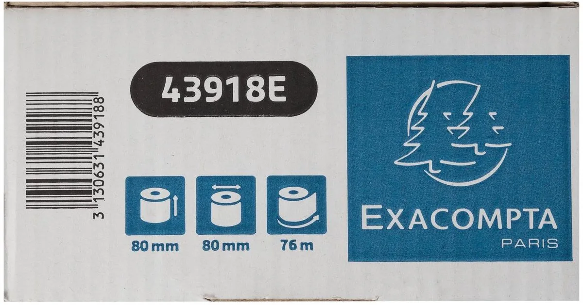 Exacompta 30x Telrol voor kassa 80x80mm - 1 laag thermisch papier 52g/m2 - Safe Contact - 43918E van Exacompta in Wit – productfoto
