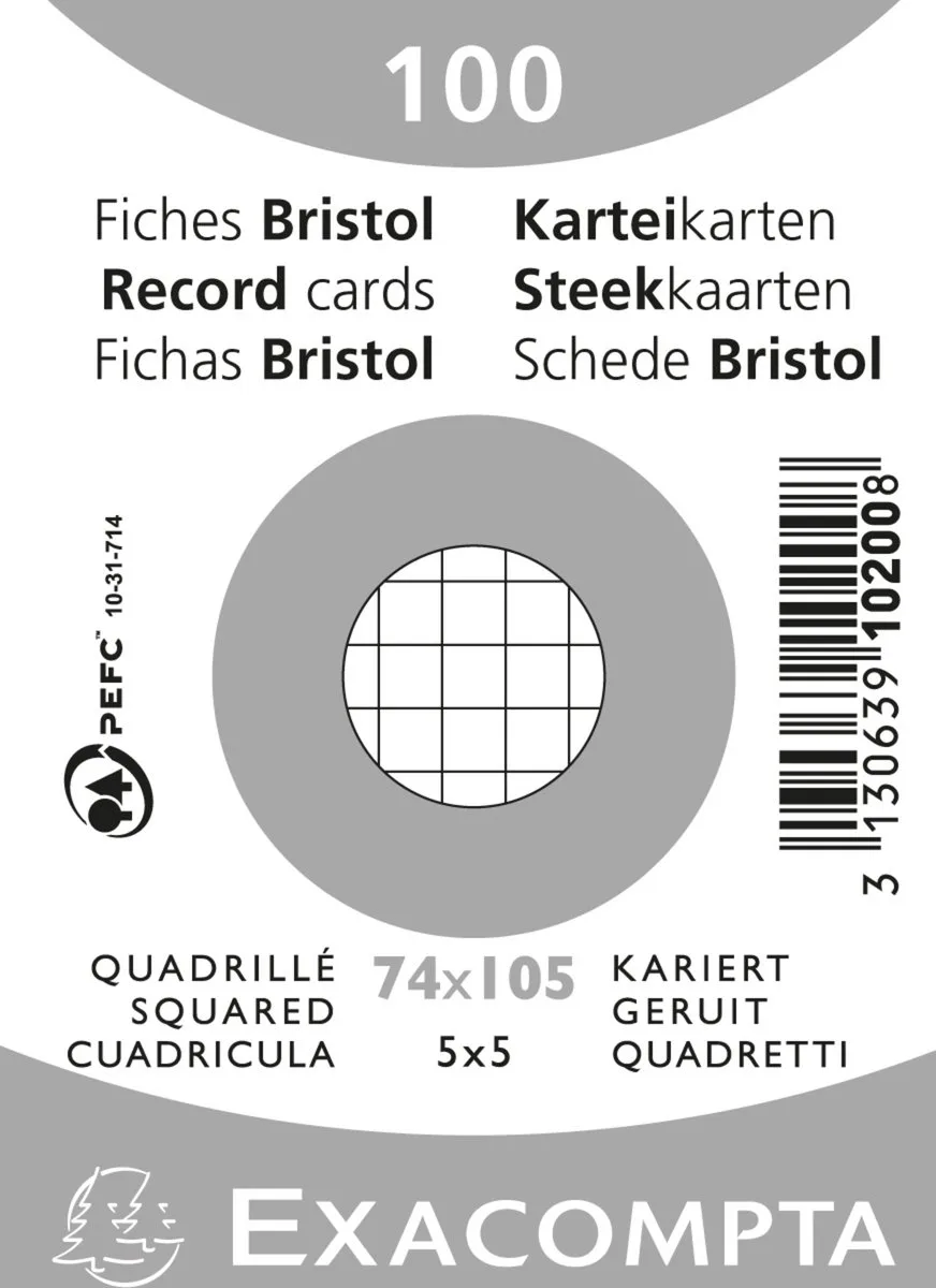 Exacompta 40x Pak 100 steekkaarten bristol in folie - geruit 5x5 niet geperforeerd 74x105mm - 10200SE de Exacompta en Blanc – photo produit
