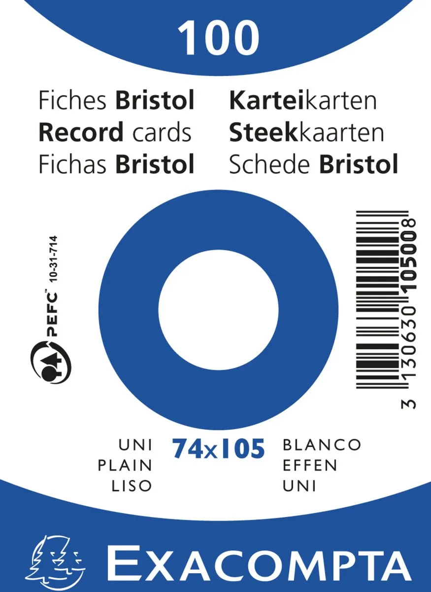 Exacompta 40x Pak 100 steekkaarten in folie - bristol effen niet geperforeerd - 74x105mm - 10500SE van Exacompta in Wit – productfoto