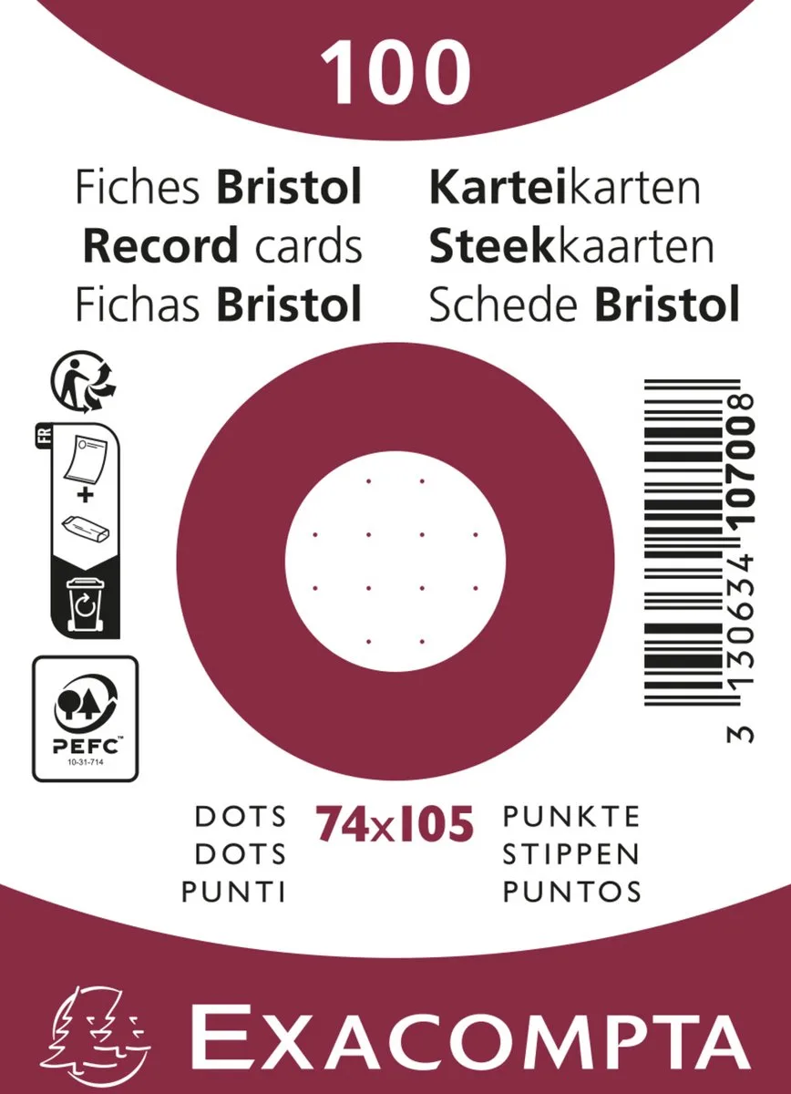 Exacompta 40x Pak 100 steekkaarten onder film - bristol karton dots niet geperforeerd - 74x105mm - 10700SE de Exacompta en Blanc – photo produit