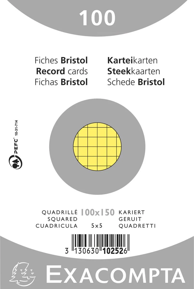 Exacompta 40x Pak 100 steekkaarten onder krimpfolie - Bristol geruit 5x5 niet geperforeerd 74x105mm - 10252E de Exacompta en Geassorteerd – photo produit