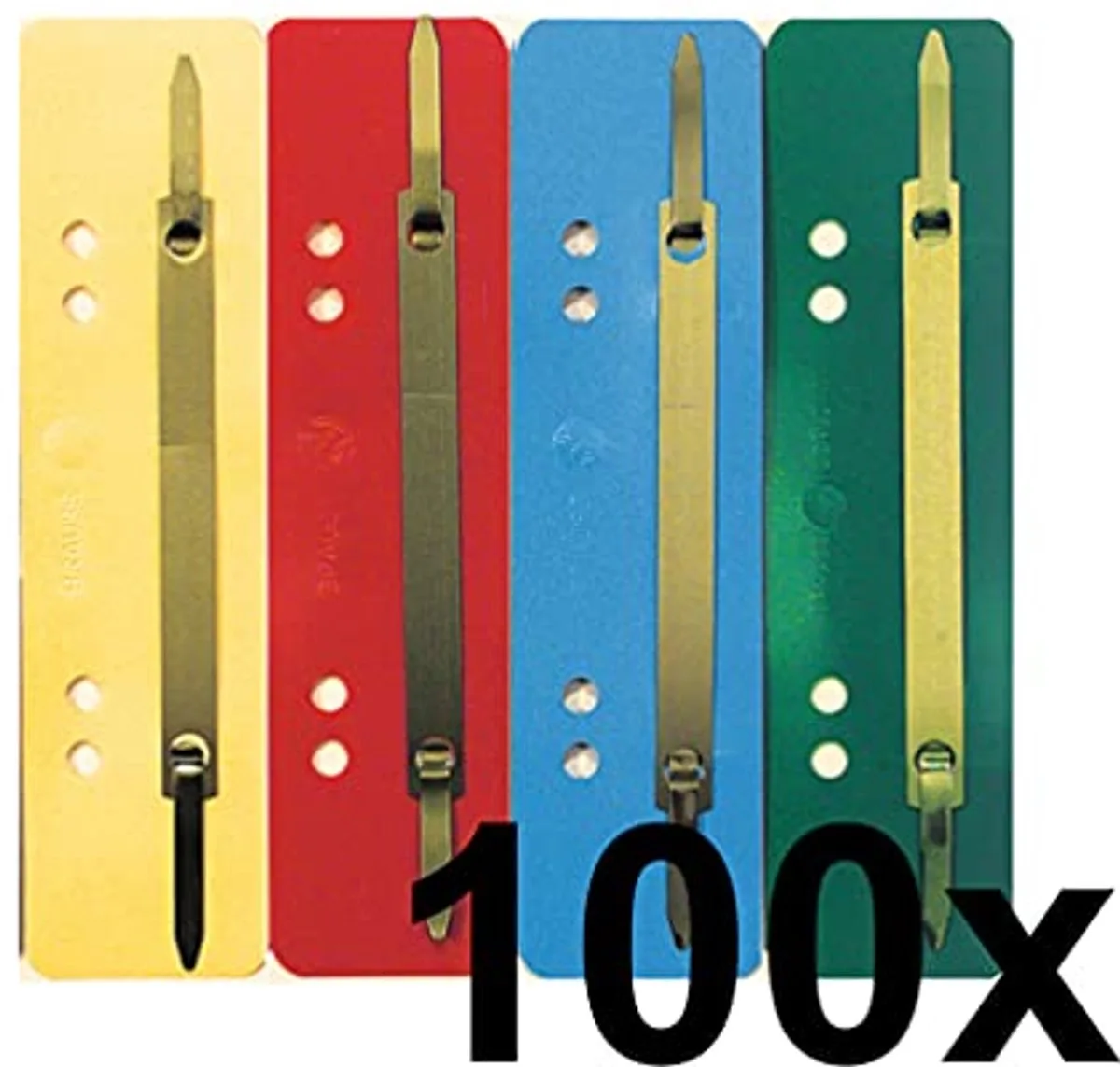 Exacompta 425000B Pak met 100 plastic nietstrips, diverse kleuren. Gemaakt van PP-folie, commercieel nieten, ordner, nietmachine, losbladige map, ideaal voor kantoor en school van Exacompta in Geassorteerd – productfoto