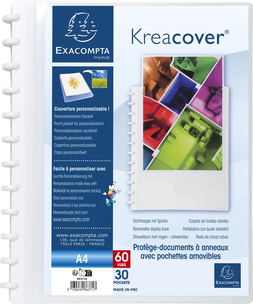 Exacompta 4x Kreacover® Showalbum met ringen en uitneembare tassen - 30 tassen - 60 zichten - A4 - 86371E de Exacompta en Blanc – photo produit