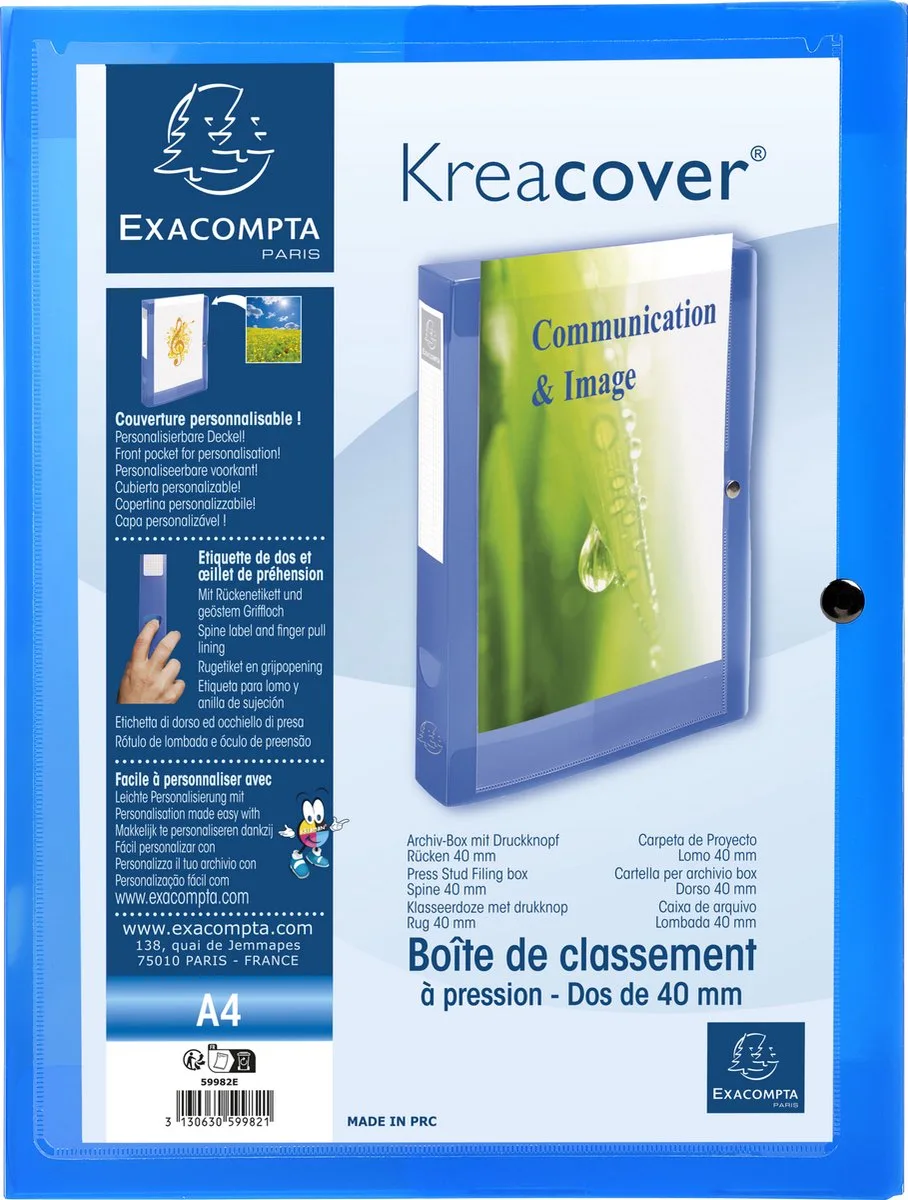 Exacompta 5x Kreacover® Chromaline PP 7/10de Klasseerdoos Rug 40mm - A4 - 59982E de Exacompta en Bleu – photo produit