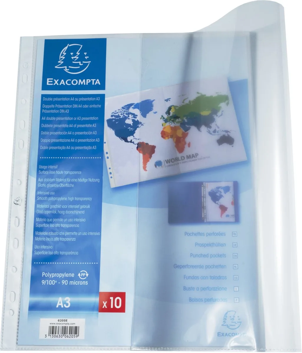 Exacompta 5x Pak van 10 geperforeerde showtassen - gladde PP - A3/A4 - 6205E by Exacompta in Kleurloos – product photo