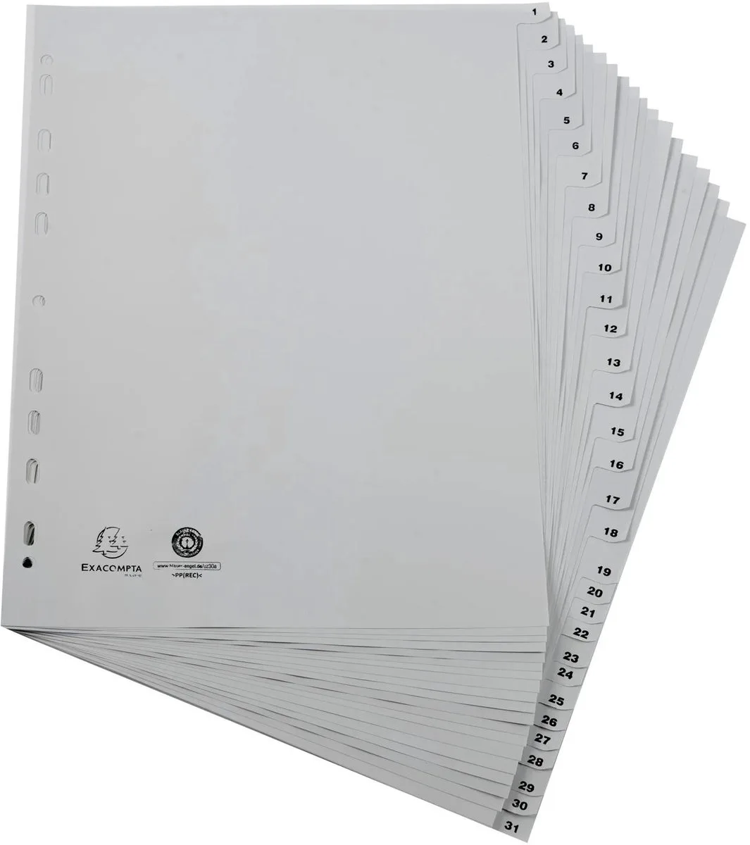 Exacompta 5x Tabbladen met bedrukte tabs in gerecycled PP - 31 tabs - 1 tot 31 - A4 maxi - 2931E van Exacompta in Grijs – productfoto