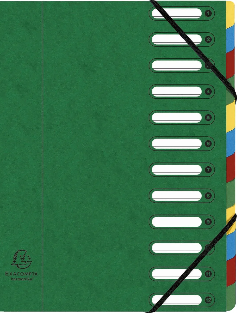 Exacompta 6x Sorteermap HARMONIKA® met uitrekbare rug en uitgesneden vensters - 12 indelingen - 55123E van Exacompta in Groen – productfoto