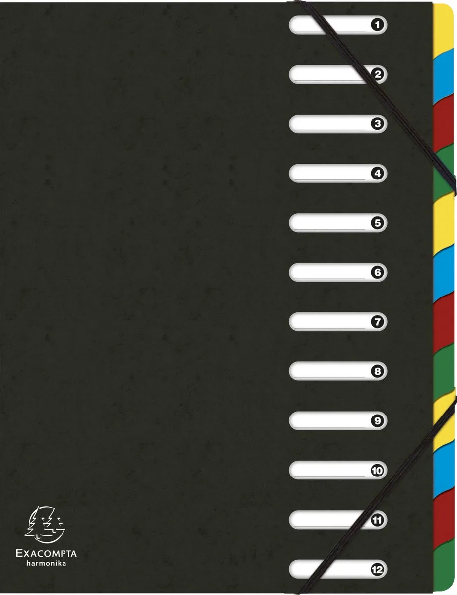 Exacompta 6x Sorteermap HARMONIKA® met uitrekbare rug en uitgesneden vensters - 12 indelingen - 55121E van Exacompta in Zwart – productfoto