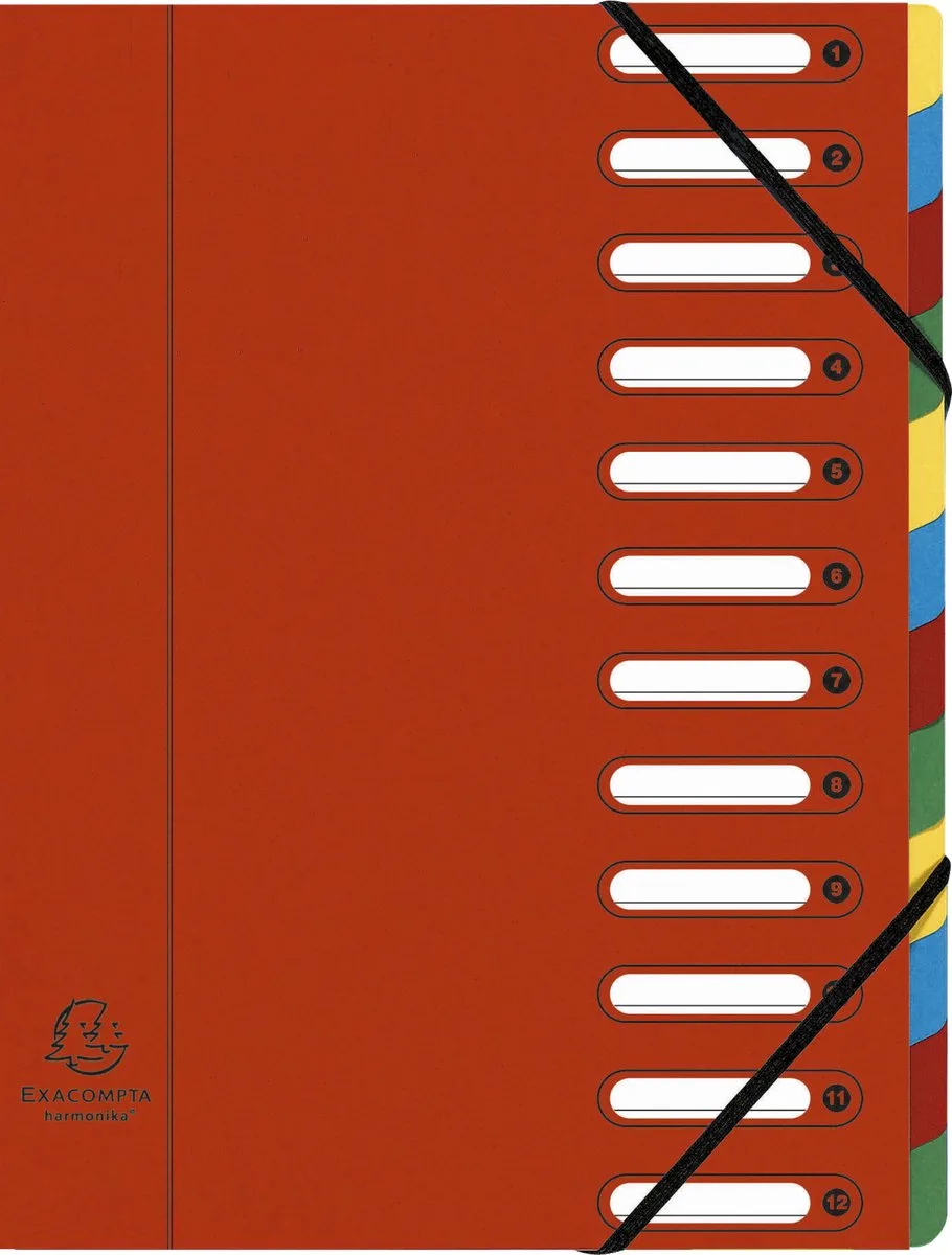 Exacompta 6x Sorteermap HARMONIKA® met uitrekbare rug en uitgesneden vensters - 12 indelingen - 55125E fra Exacompta i Rød – produktbillede